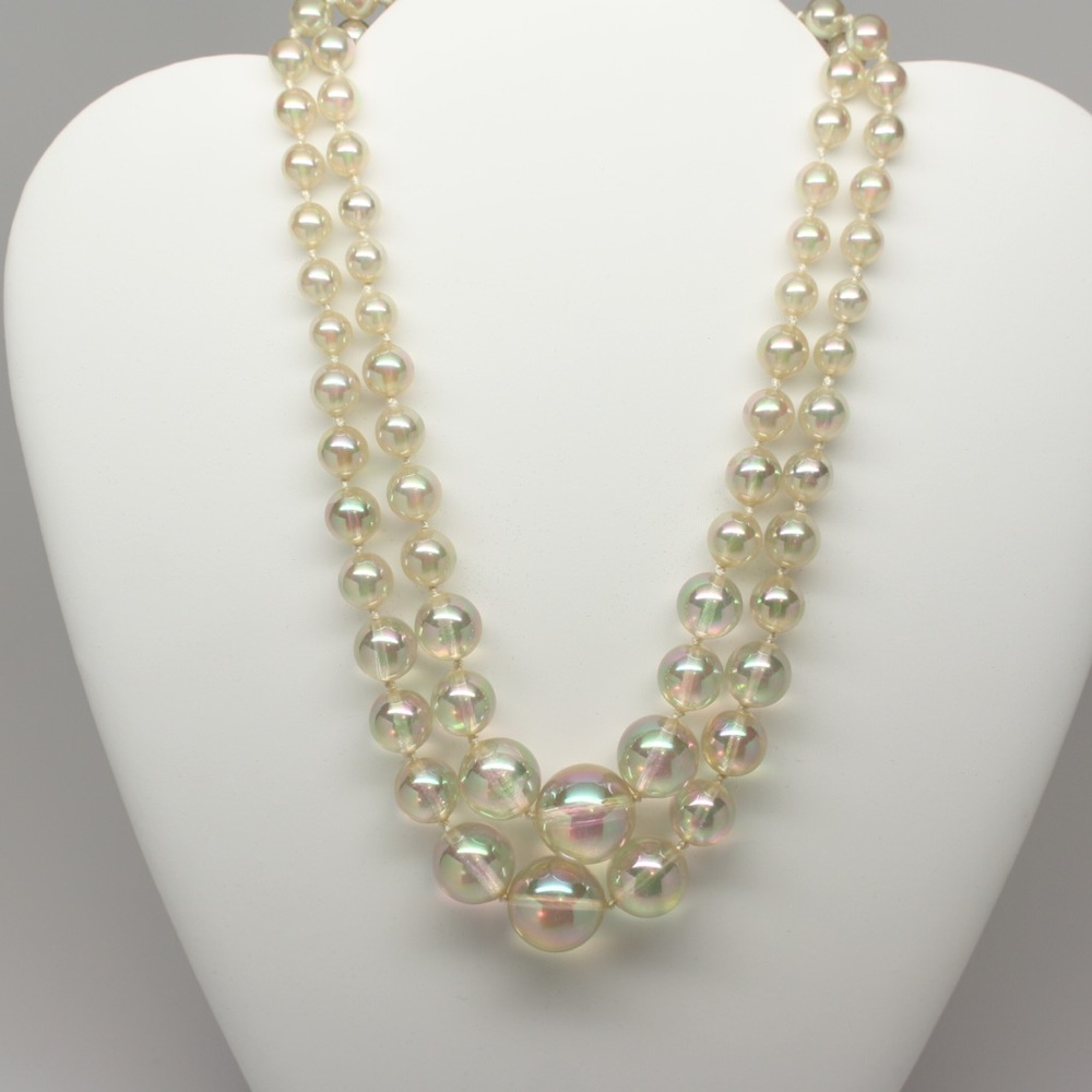 Vintage Iridescent  multi-stand necklace.